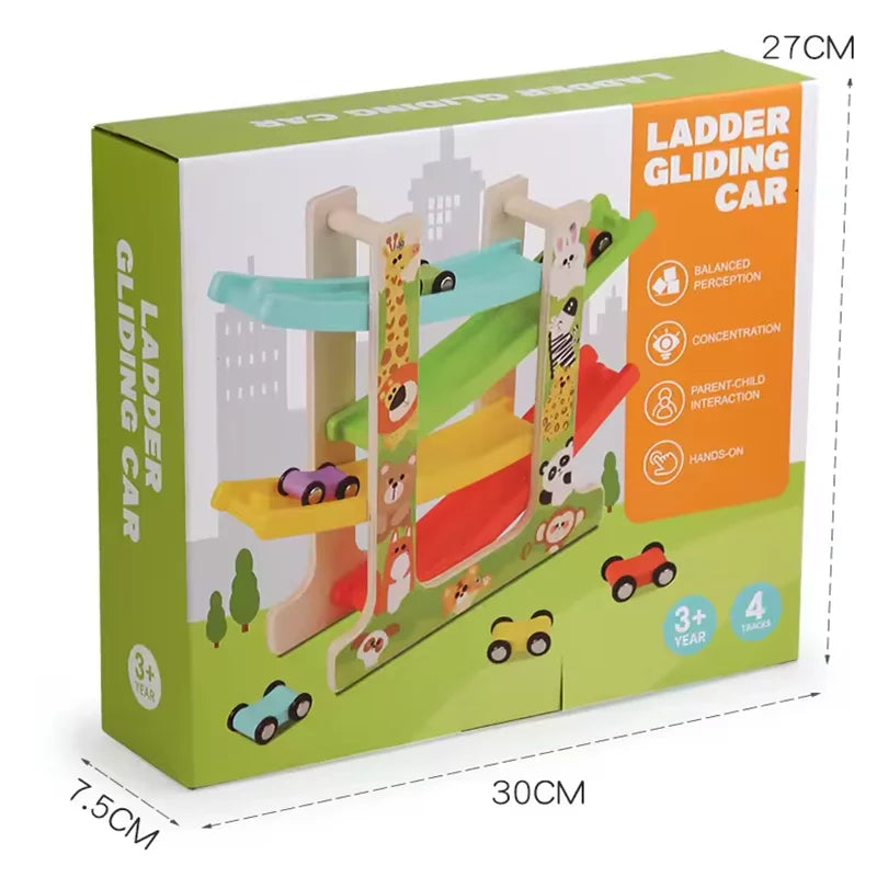 Kids Four-layer Wooden Gliders Montessori Inertia Track Car Toys Animal And Traffic Theme Early