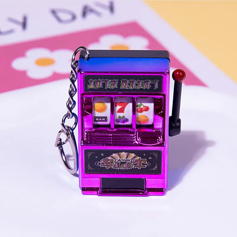 Funny Mini Slot Machine Keychain Luck Fruit Slot Gaming Machine Toy Keyring Lotto Game Bingo