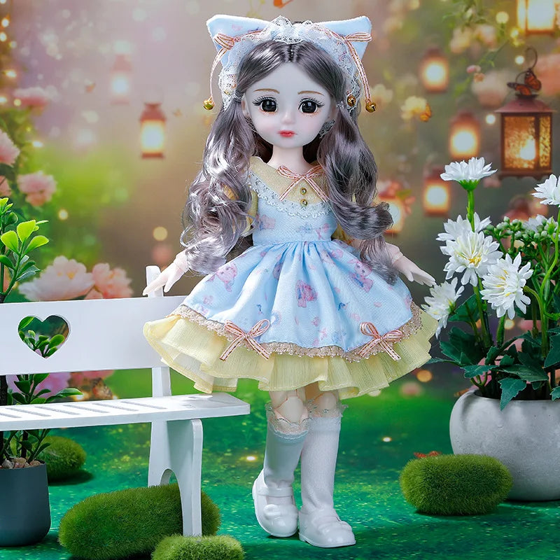 30cm BJD Dolls Princess Full Set 1/6 Anime BJD With Clothes 23 Joint Movable Body Dress