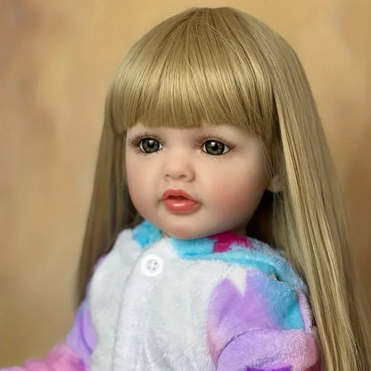 BZDOLL 55cm Lifelike Full Silicone Body Reborn Baby Girl Doll With Blonde Long Hair Alive Newborn