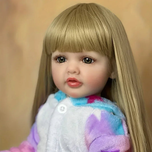 BZDOLL 55cm Lifelike Full Silicone Body Reborn Baby Girl Doll With Blonde Long Hair Alive Newborn