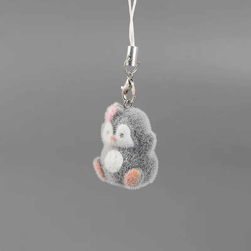 Flocking Animal Penguin Pendant Cute Keychain Keyring Bag Earphone Car Keychain Decor