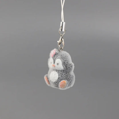 Flocking Animal Penguin Pendant Cute Keychain Keyring Bag Earphone Car Keychain Decor