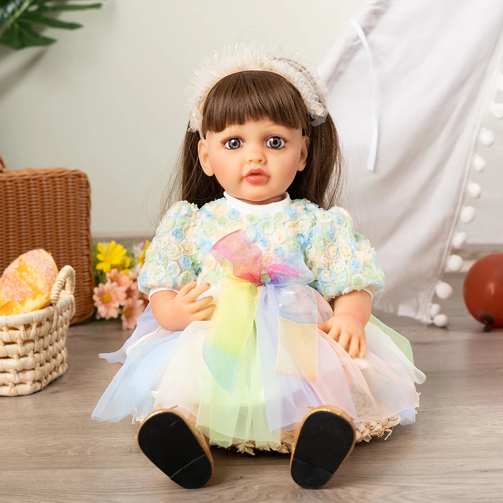 55CM 22Inch Soft Full Vinyl Body Can Stand Reborn Baby Girl Doll Toy Lifelike With 3D-painting Skin