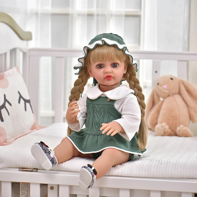 55CM 22Inch Soft Full Vinyl Body Can Stand Reborn Baby Girl Doll Toy Lifelike With 3D-painting Skin