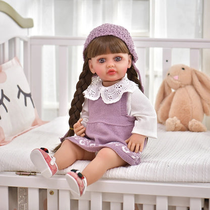 55CM 22Inch Soft Full Vinyl Body Can Stand Reborn Baby Girl Doll Toy Lifelike With 3D-painting Skin