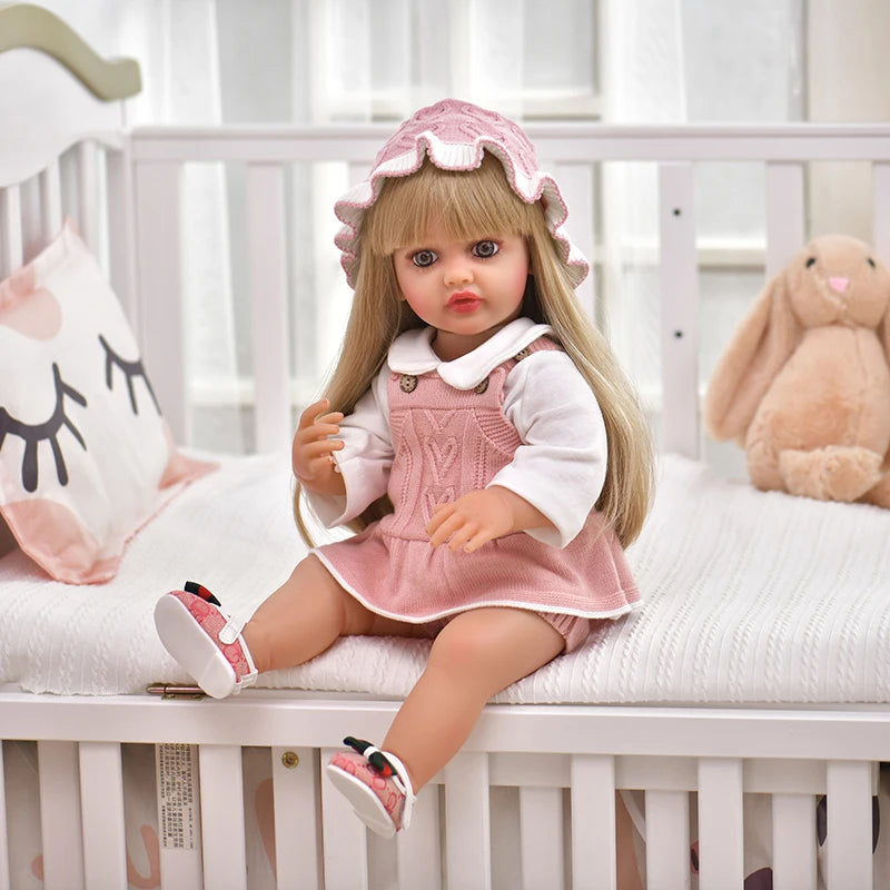 55CM 22Inch Soft Full Vinyl Body Can Stand Reborn Baby Girl Doll Toy Lifelike With 3D-painting Skin