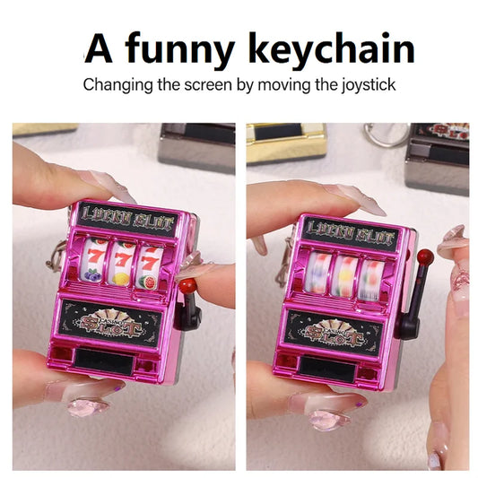 Funny Mini Slot Machine Keychain Luck Fruit Slot Gaming Machine Toy Keyring Lotto Game Bingo