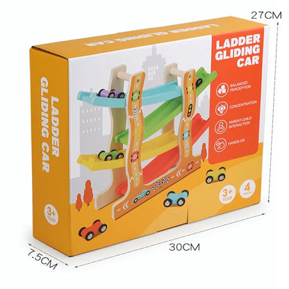 Kids Four-layer Wooden Gliders  Montessori Inertia Track Car Toys Animal And Traffic Theme Early