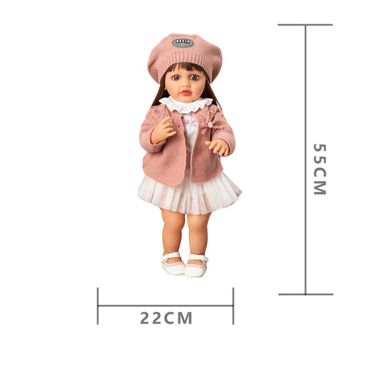 55CM 22Inch Soft Full Vinyl Body Can Stand Reborn Baby Girl Doll Toy Lifelike With 3D-painting Skin