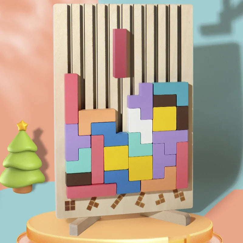 Wooden 3D Russian Blocks Puzzle Brain Teasers Toy Tangram Jigsaw Intelligence Colorful Blocks