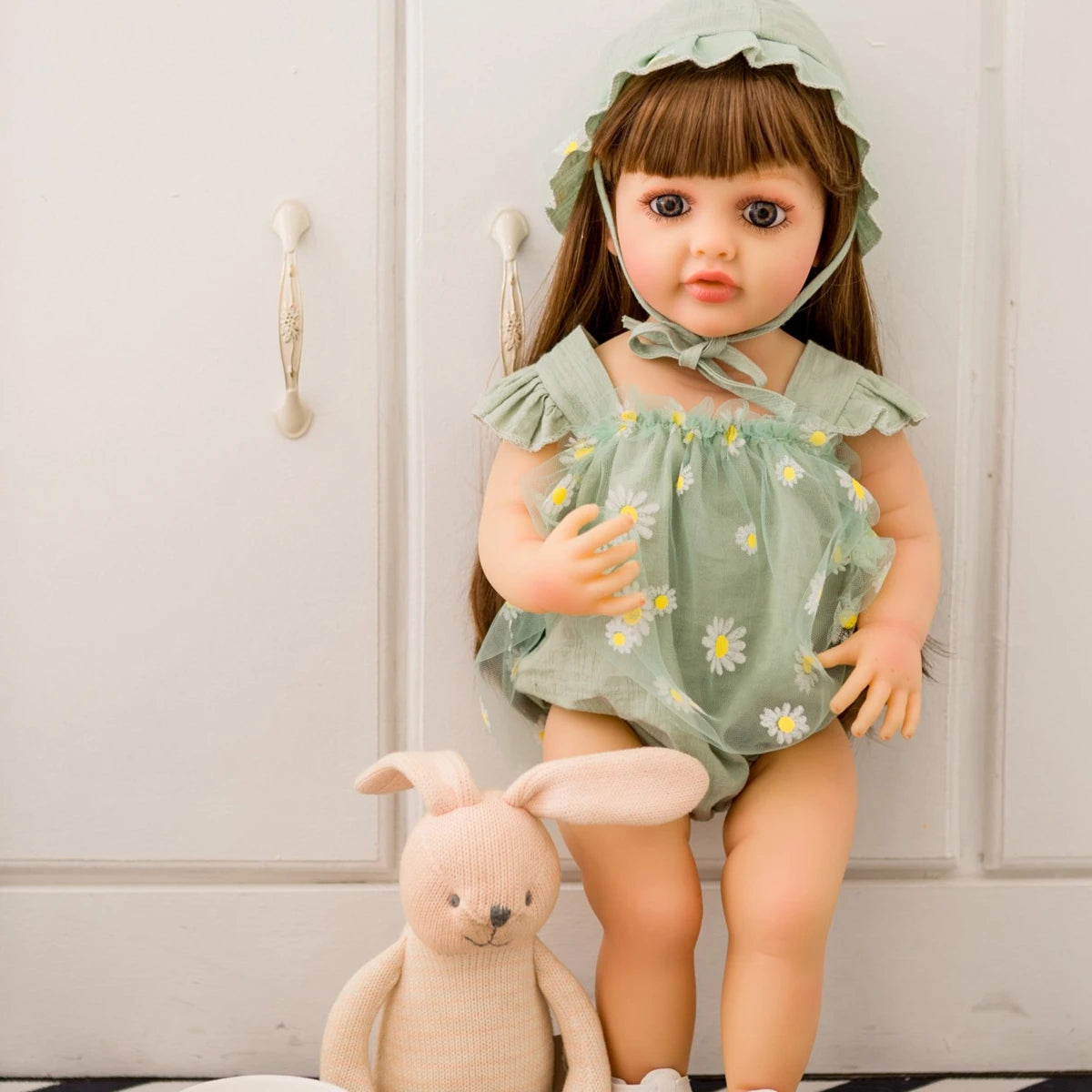 55CM 22Inch Soft Full Vinyl Body Can Stand Reborn Baby Girl Doll Toy Lifelike With 3D-painting Skin