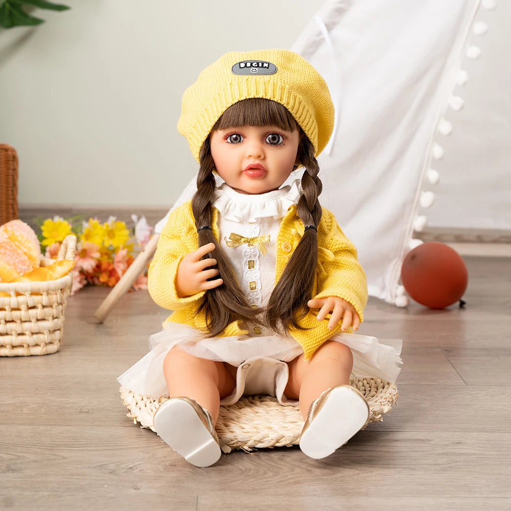 55CM 22Inch Soft Full Vinyl Body Can Stand Reborn Baby Girl Doll Toy Lifelike With 3D-painting Skin