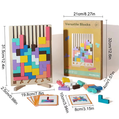 Wooden 3D Russian Blocks Puzzle Brain Teasers Toy Tangram Jigsaw Intelligence Colorful Blocks
