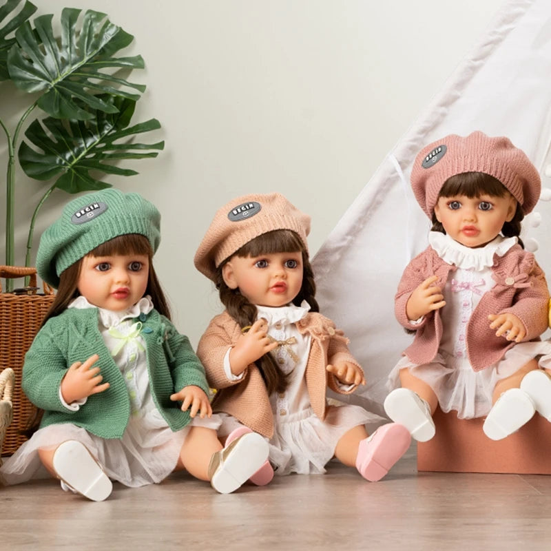 55CM 22Inch Soft Full Vinyl Body Can Stand Reborn Baby Girl Doll Toy Lifelike With 3D-painting Skin