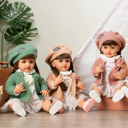 55CM 22Inch Soft Full Vinyl Body Can Stand Reborn Baby Girl Doll Toy Lifelike With 3D-painting Skin