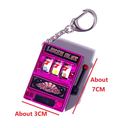 Funny Mini Slot Machine Keychain Luck Fruit Slot Gaming Machine Toy Keyring Lotto Game Bingo