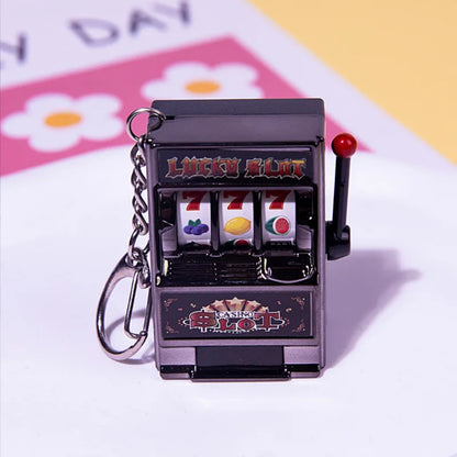 Funny Mini Slot Machine Keychain Luck Fruit Slot Gaming Machine Toy Keyring Lotto Game Bingo