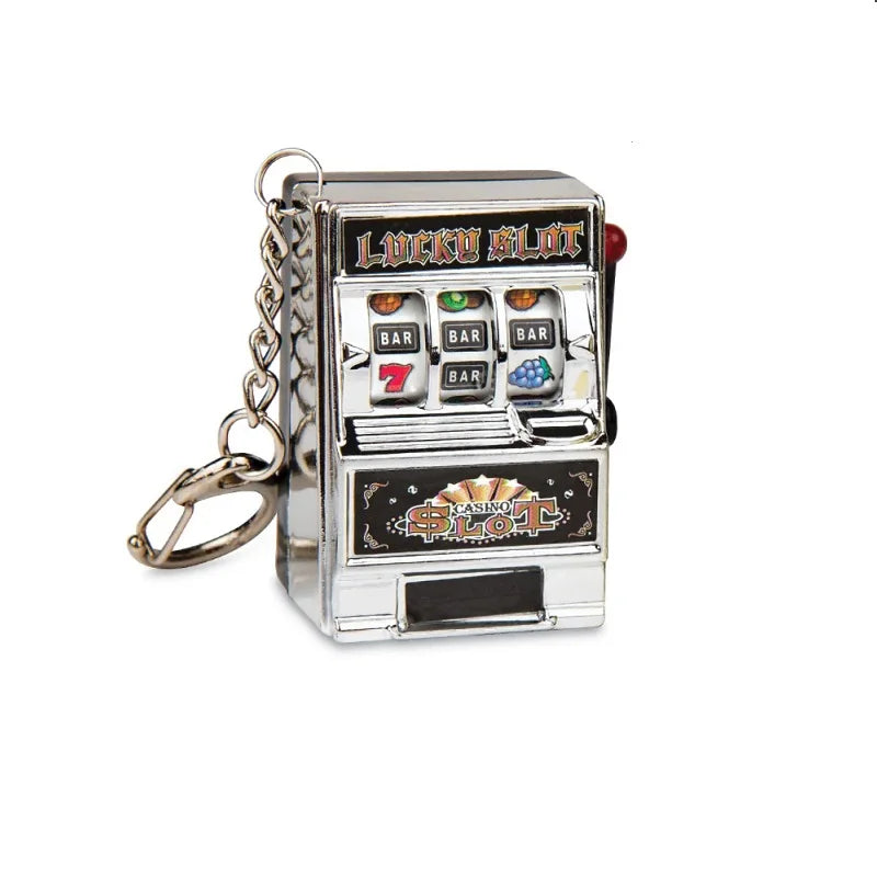 Funny Mini Slot Machine Keychain Luck Fruit Slot Gaming Machine Toy Keyring Lotto Game Bingo
