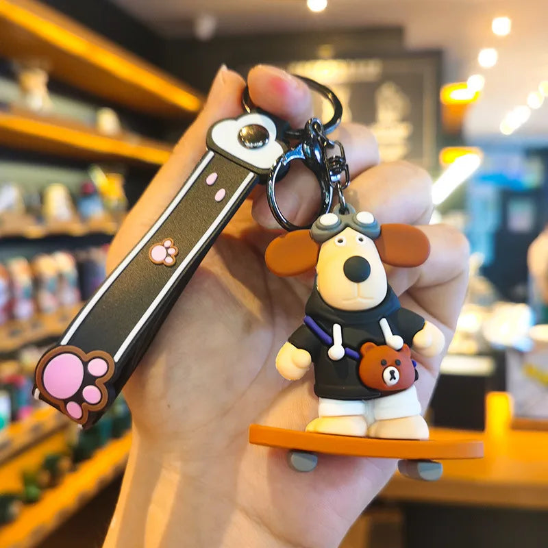 MINISO New Cute Anime Cartoon Dog 3D Keychain Men's and Women's Backpack Car Key Pendant