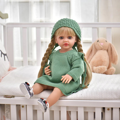 55CM 22Inch Soft Full Vinyl Body Can Stand Reborn Baby Girl Doll Toy Lifelike With 3D-painting Skin
