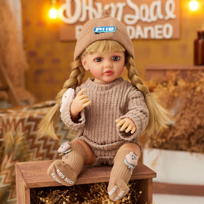 55CM 22Inch Soft Full Vinyl Body Can Stand Reborn Baby Girl Doll Toy Lifelike With 3D-painting Skin