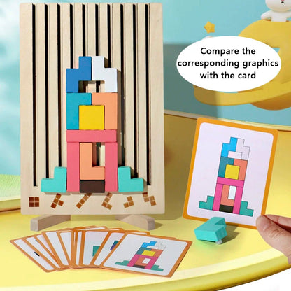 Wooden 3D Russian Blocks Puzzle Brain Teasers Toy Tangram Jigsaw Intelligence Colorful Blocks