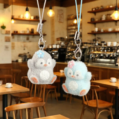 Flocking Animal Penguin Pendant Cute Keychain Keyring Bag Earphone Car Keychain Decor