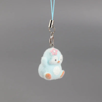 Flocking Animal Penguin Pendant Cute Keychain Keyring Bag Earphone Car Keychain Decor