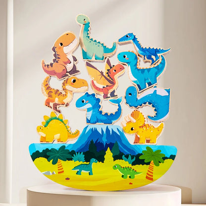Wooden Animal Dinosaur Building Stacking High Balance Blocks Montessori Toy for Kids Cartoon Jigsaw