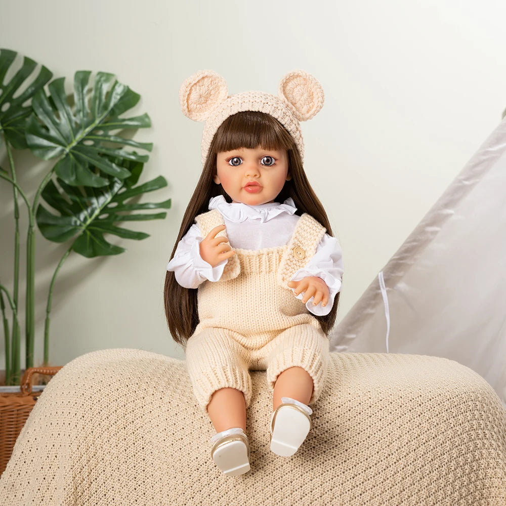 55CM 22Inch Soft Full Vinyl Body Can Stand Reborn Baby Girl Doll Toy Lifelike With 3D-painting Skin
