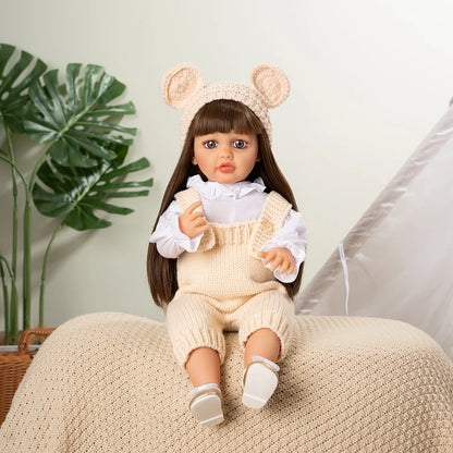 55CM 22Inch Soft Full Vinyl Body Can Stand Reborn Baby Girl Doll Toy Lifelike With 3D-painting Skin