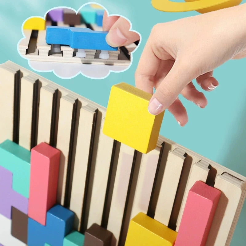 Wooden 3D Russian Blocks Puzzle Brain Teasers Toy Tangram Jigsaw Intelligence Colorful Blocks