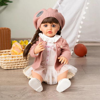 55CM 22Inch Soft Full Vinyl Body Can Stand Reborn Baby Girl Doll Toy Lifelike With 3D-painting Skin