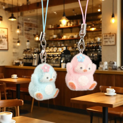 Flocking Animal Penguin Pendant Cute Keychain Keyring Bag Earphone Car Keychain Decor