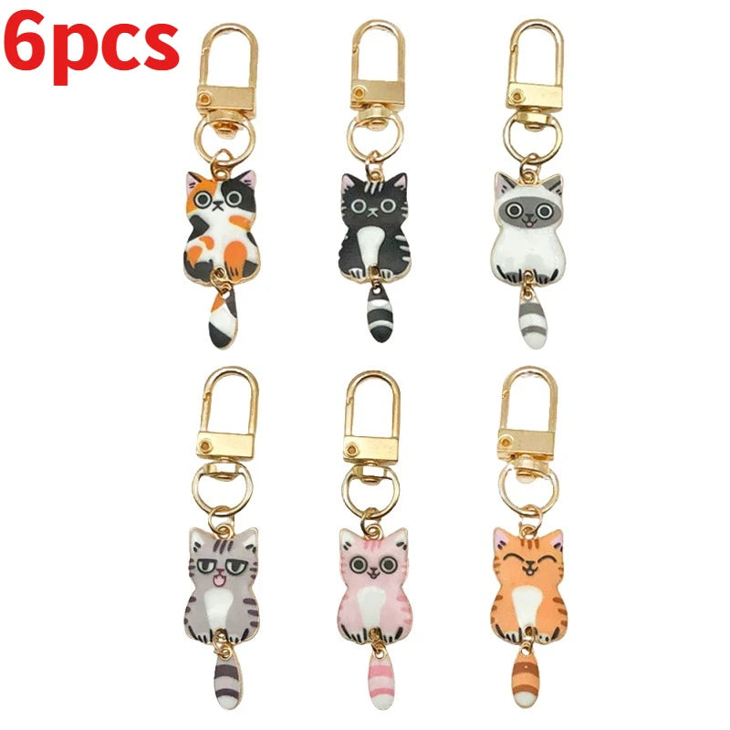 Cute Cat Cartoon Keyring Kawaii Animal Metal Key Chains Creative Keychains Fashion Bag Key