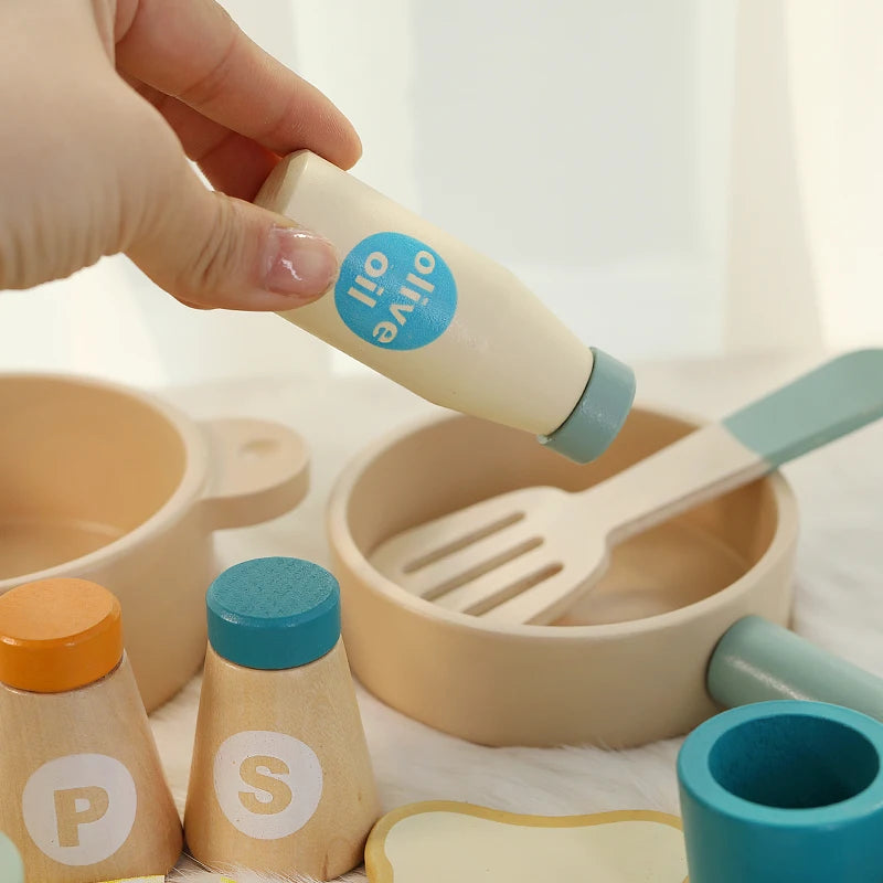 Wooden children's simulation kitchen toys, early education educational toys, Cookware Pot Pan