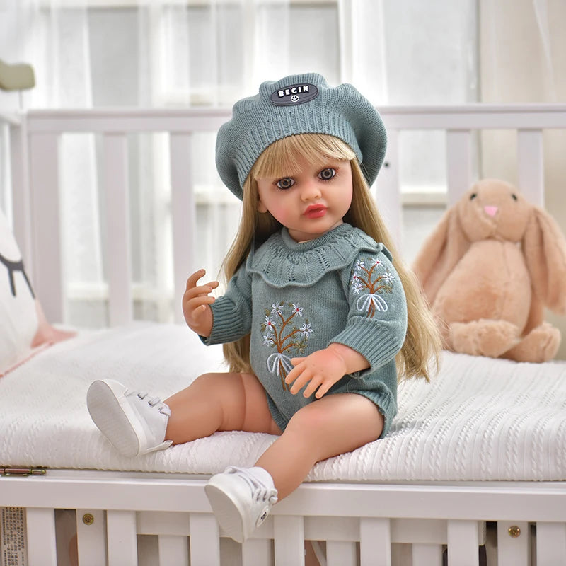 55CM 22Inch Soft Full Vinyl Body Can Stand Reborn Baby Girl Doll Toy Lifelike With 3D-painting Skin