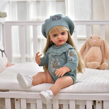 55CM 22Inch Soft Full Vinyl Body Can Stand Reborn Baby Girl Doll Toy Lifelike With 3D-painting Skin