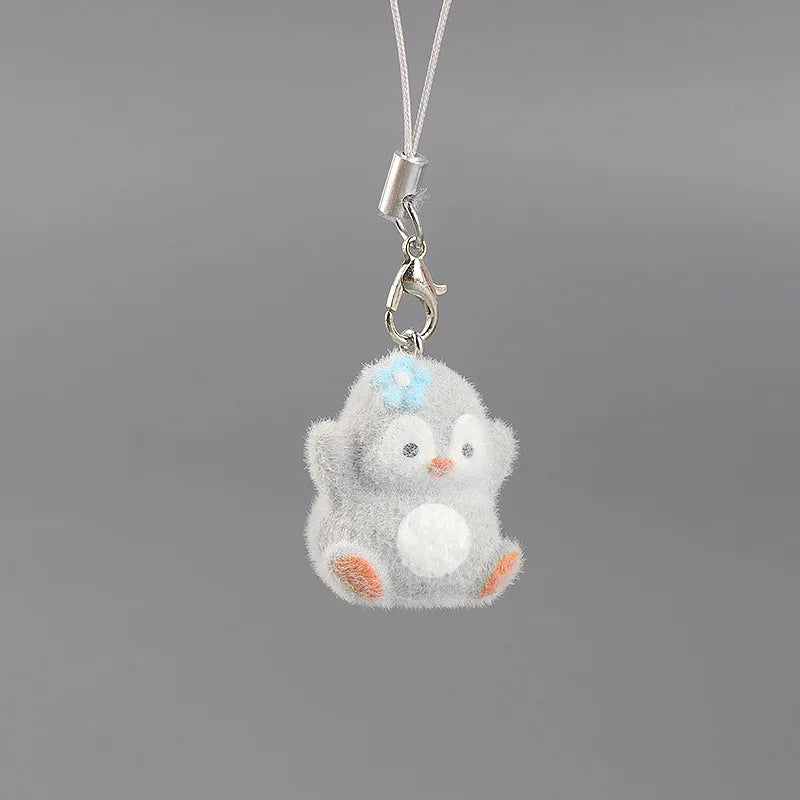 Flocking Animal Penguin Pendant Cute Keychain Keyring Bag Earphone Car Keychain Decor