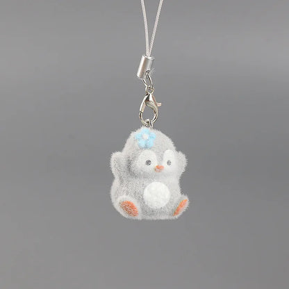 Flocking Animal Penguin Pendant Cute Keychain Keyring Bag Earphone Car Keychain Decor