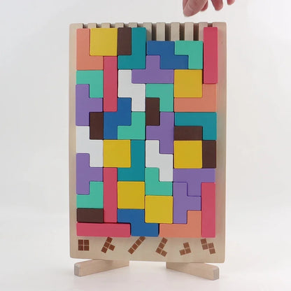 Wooden 3D Russian Blocks Puzzle Brain Teasers Toy Tangram Jigsaw Intelligence Colorful Blocks