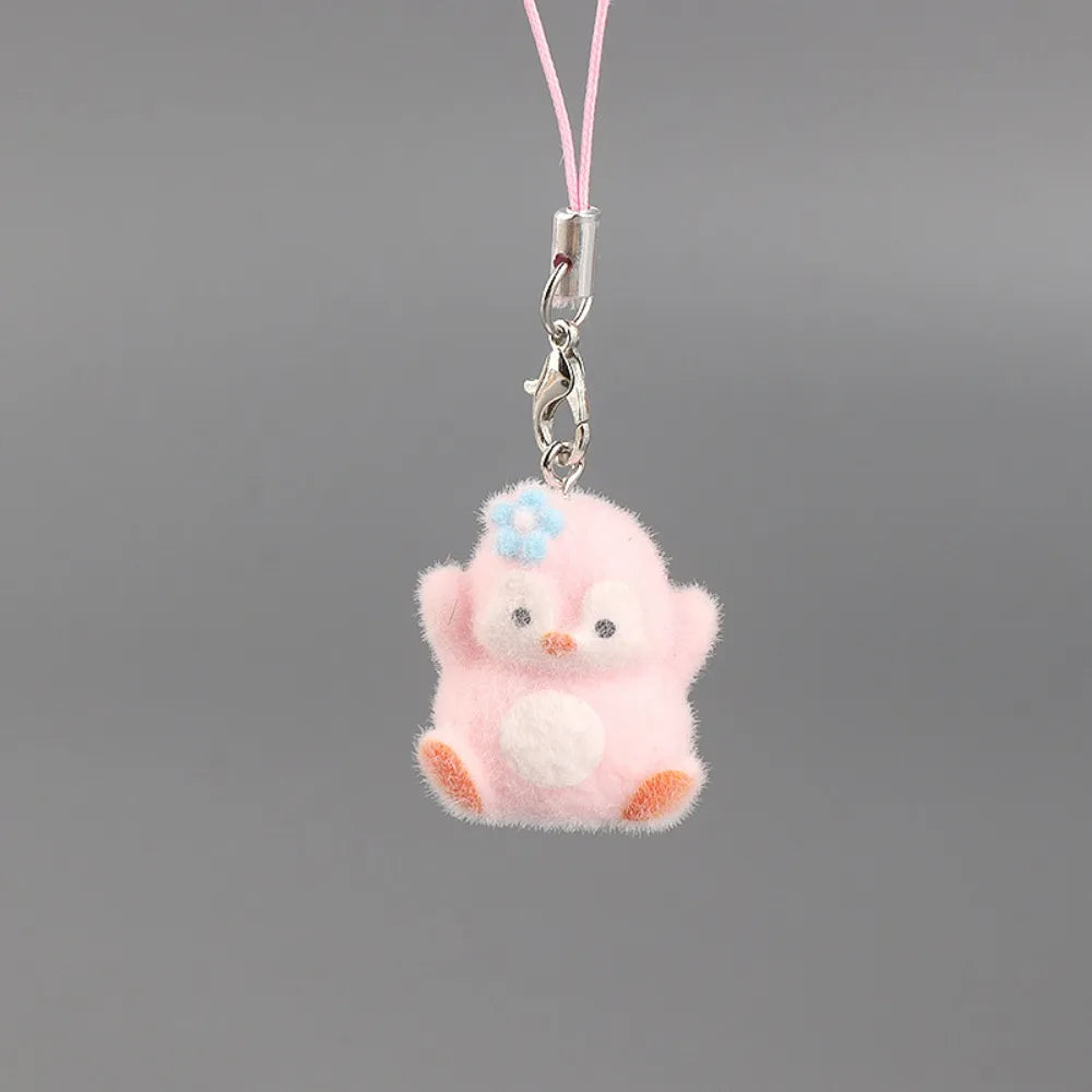 Flocking Animal Penguin Pendant Cute Keychain Keyring Bag Earphone Car Keychain Decor