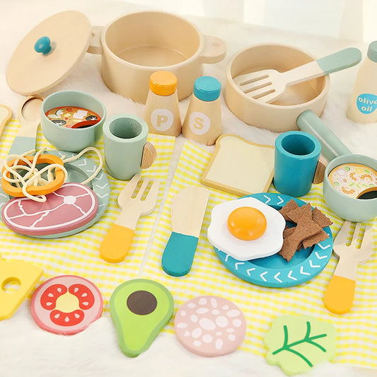 Wooden children's simulation kitchen toys, early education educational toys, Cookware Pot Pan