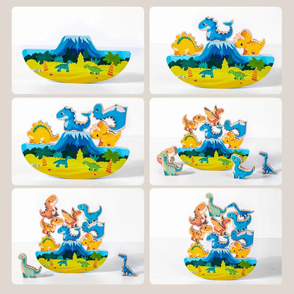 Wooden Animal Dinosaur Building Stacking High Balance Blocks Montessori Toy for Kids Cartoon Jigsaw