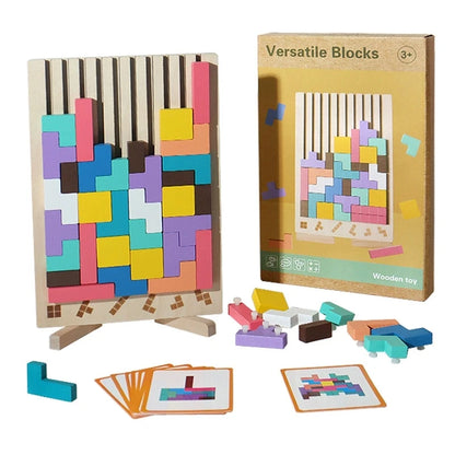Wooden 3D Russian Blocks Puzzle Brain Teasers Toy Tangram Jigsaw Intelligence Colorful Blocks