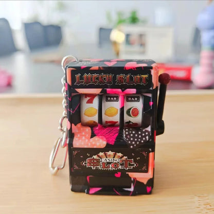 Funny Mini Slot Machine Keychain Luck Fruit Slot Gaming Machine Toy Keyring Lotto Game Bingo