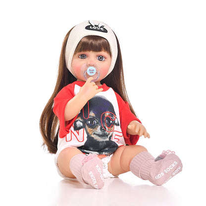 55CM 22Inch Soft Full Vinyl Body Can Stand Reborn Baby Girl Doll Toy Lifelike With 3D-painting Skin
