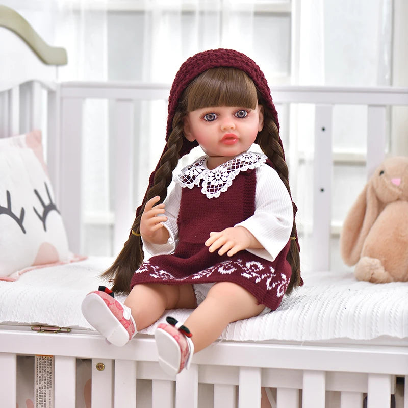 55CM 22Inch Soft Full Vinyl Body Can Stand Reborn Baby Girl Doll Toy Lifelike With 3D-painting Skin