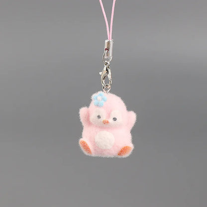Flocking Animal Penguin Pendant Cute Keychain Keyring Bag Earphone Car Keychain Decor
